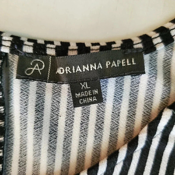 Women's ADRIANNA PAPELL Black White Striped SZ XL Extra Large Balloon Minimalist - Picture 4 of 8